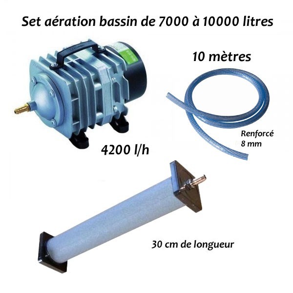 Set aération bassin de jardin 1 diffuseur 30 cm de 7000 à 10000 litres