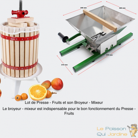 Lot De Presse - Fruits Manuel En Bois De 18 Litres + Broyeur Mixeur