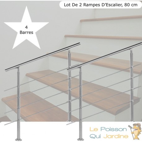 Lot de 2 : Rampes D'Escalier Sur Pied, 80cm, Acier Inoxydable, 4 barres