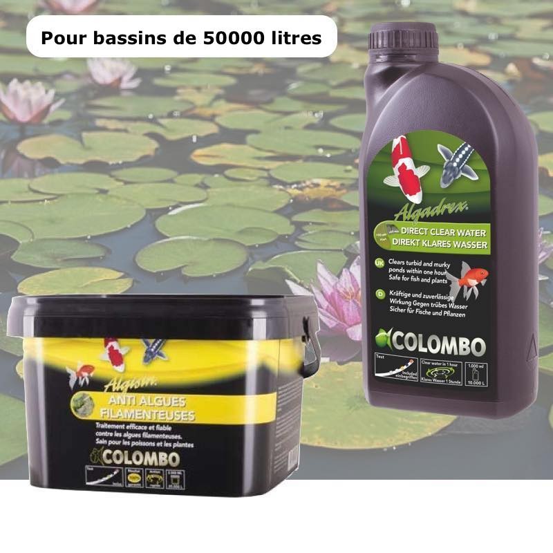 Pack contre l'eau verte des bassins de jardin. Pour 50 m3