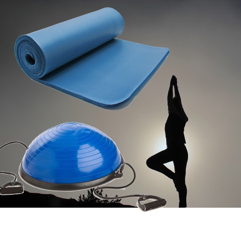 Tapis De Sol 180 cm Bleu Et Ballon D'Équilibre Idéal Pour Yoga, Balance & Proprioception