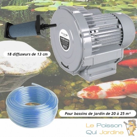 Kit Pompe À Air Vortex Turbine 21000 l/h + 18 Diffuseurs 13 cm De Long Pour Bassins De Jardin