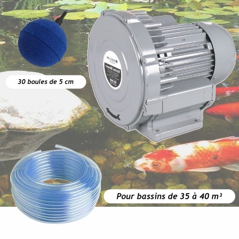 Kit Pompe À Air Vortex Turbine 38400 l/h + 30 Boules Pour Bassins De Jardin