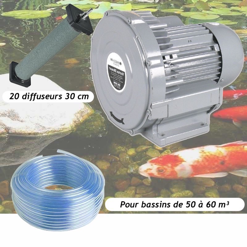 Kit Pompe À Air Vortex Turbine 60000 l/h + 20 Diffuseurs 30 cm Pour Bassins De Jardin