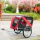 Remorque pour chien à attacher à un vélo avec moustiquaire et protection imperméable.