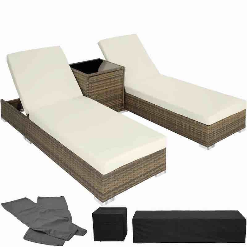 Bain de soleil MARRON NATUREL duo avec multiples positions, 2 sets de housses et housse de protection noire