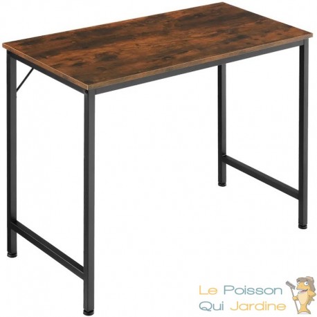 Table de bureau avec étagère style industriel et loft en bois foncé 80 cm -  Le Poisson Qui Jardine