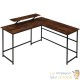 Bureau d'angle + tablette style industriel et loft en bois foncé 140x130x76,5cm