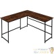 Bureau d'angle + tablette style industriel et loft en bois foncé 140x130x76,5cm