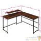 Bureau d'angle + tablette style industriel et loft en bois foncé 140x130x76,5cm