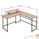 Bureau d'angle + tablette style industriel et loft en bois clair 140x130x76,5cm