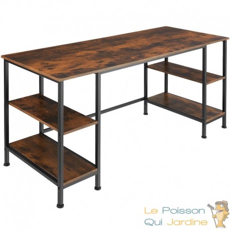 Table de bureau 4 étagères style industriel et loft en bois foncé 137 cm