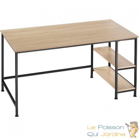 Bureau 2 étagères style industriel et loft en bois clair 120 cm