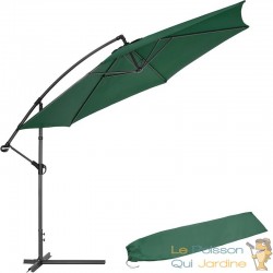 Parasol vert de 350 cm, belle qualité de finition avec une housse de protection incluse