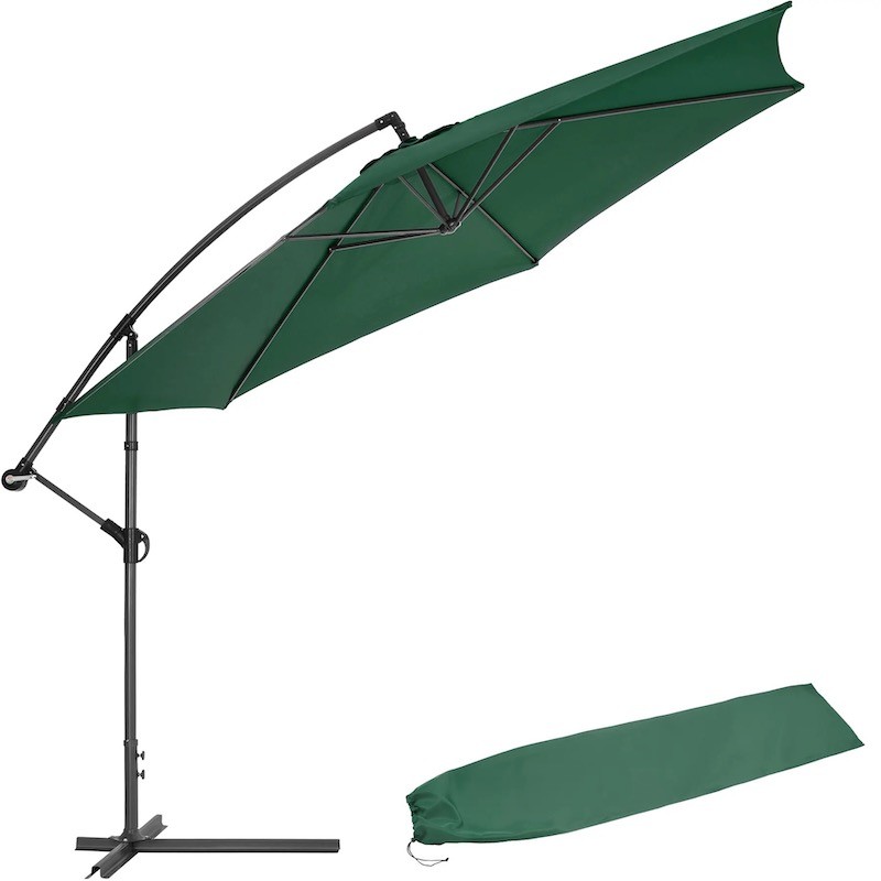 Parasol vert de 350 cm, belle qualité de finition avec une housse de protection incluse