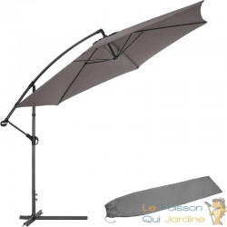Parasol gris de 350 cm, belle qualité de finition avec une housse de protection incluse