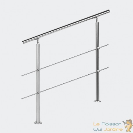 Rampe D'Escalier, Main Courante, Sur Pieds, 140 cm, Acier Inoxydable, 2 Barres 