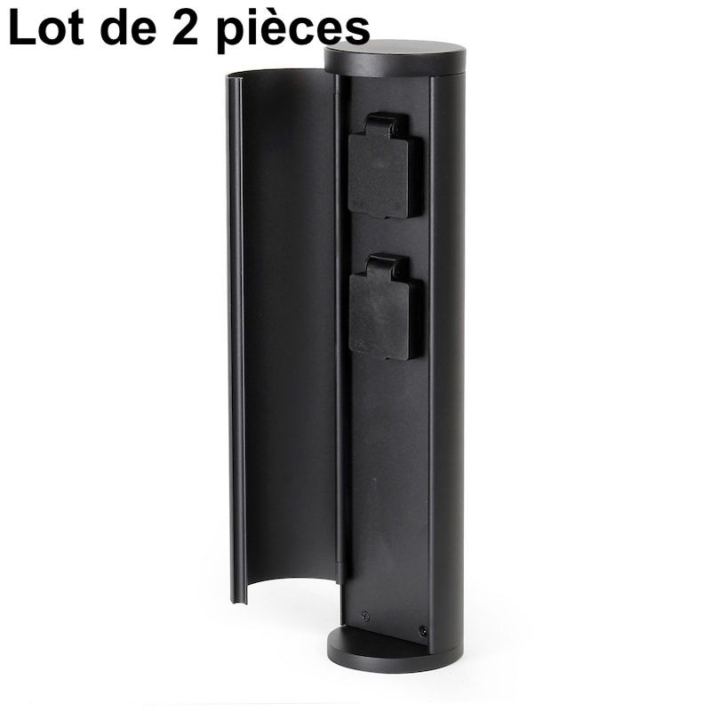 Lot de 2 Multiprises Bornes rondes noires 2 Prises Électriques Pour Jardin Et Extérieur