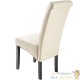 Chaise de Salle à Manger blanche crème aspect simili cuitr avec pieds en bois résistants