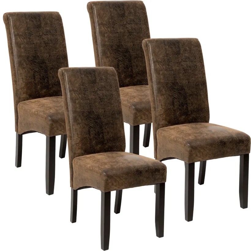 Lot de 4 Chaises de Salle à Manger marron aspect simili cuir avec pieds en bois résistants