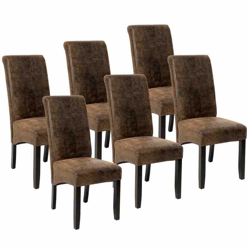 Lot de 6 Chaises de Salle à Manger marron aspect simili cuir avec pieds en bois résistants