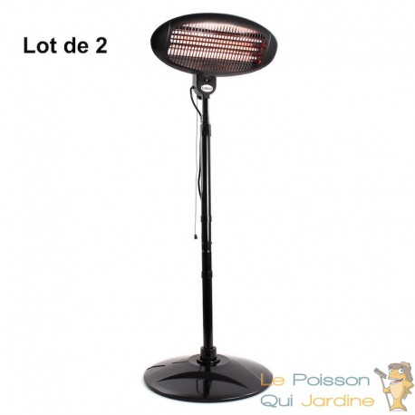 Lot de 2 : Chauffage infrarouge Sur pied 2000W, atelier, garage, cave, chapiteau, terrasse