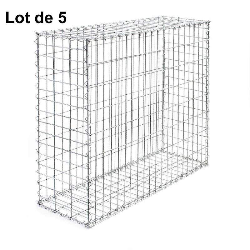 Lot de 5 Gabions En Métal Galvanisé, Robuste, Résistant, 100 x 100 x 30 cm