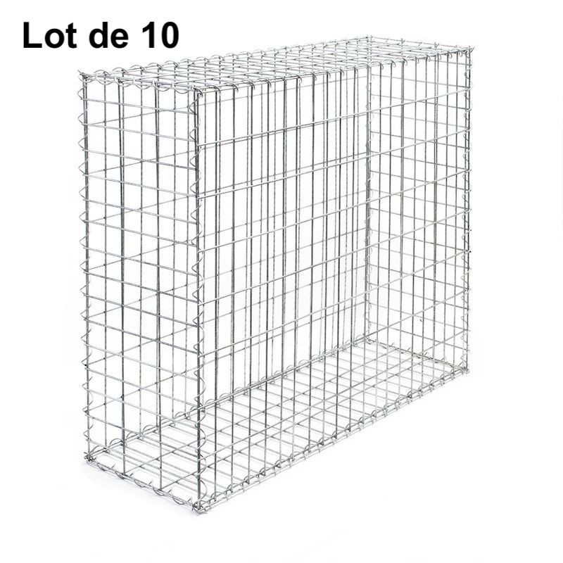 Lot de 10 Gabions En Métal Galvanisé, Robuste, Résistant, 100 x 100 x 30 cm