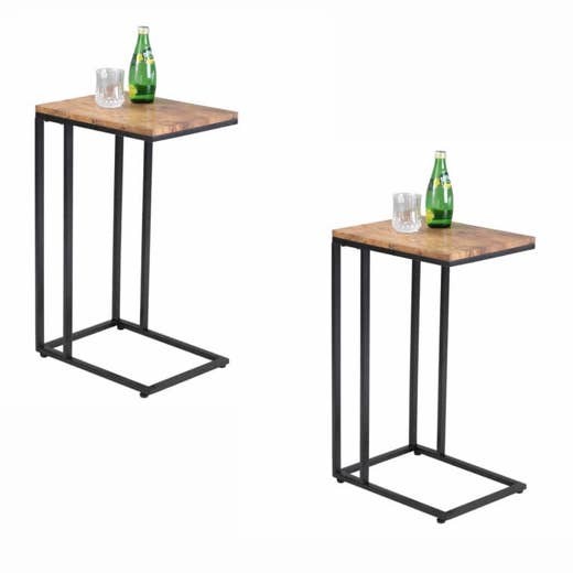 Lot de 2 Tables d'Appoint pour Salon : Un Mélange Élégant de Noir et de Bois, 40x30x65 cm, Équipée de Roulettes