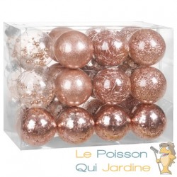 24 Boules de Noël Rose Pailleté pour décorer votre sapin de Noël