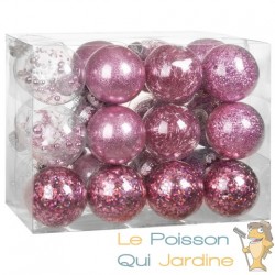 24 Boules de Noël Rose Pailleté pour décorer votre sapin de Noël