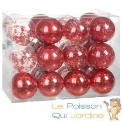 24 Boules de Noël Rouge Pailleté pour décorer votre sapin de Noël