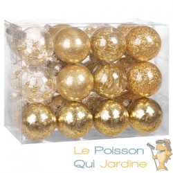 24 Boules de Noël Or Pailleté 7 cm pour décorer votre sapin de Noël