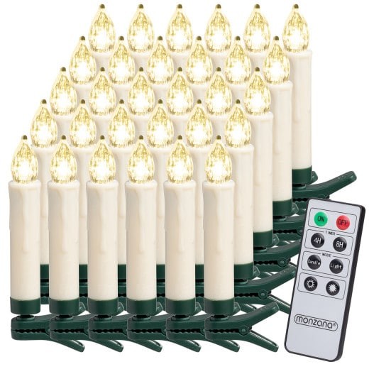 30 Bougies LED Blanc Chaud pour Sapin de Noël : Télécommande incluse