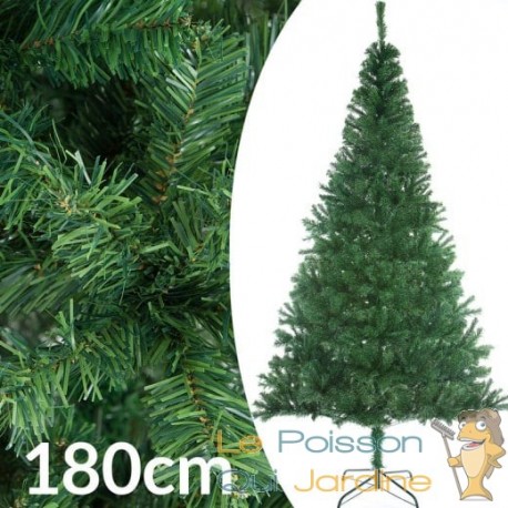 Sapin de Noël Vert artificiel 180 cm + Guirlande LED 120 avec 533 branches et pied support