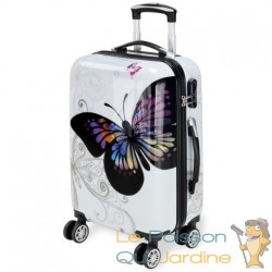 Valise Rigide Solide Motif Papillon 42 litres. Qualité et facilté pour le voyage