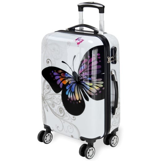 Valise Rigide Solide Motif Papillon 42 litres. Qualité et facilté pour le voyage