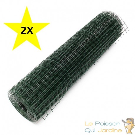 2 rouleaux : Grillage À Poules 25m Vert 12 mm 50 cm de haut Pour Enclos, Clapier, Poulailler, Volière