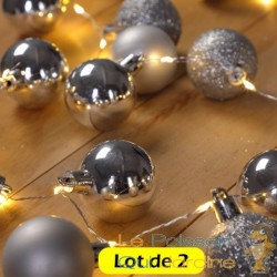 Lot de 2 Guirlandes de Noël Boules et LED sapin 2m ARGENT