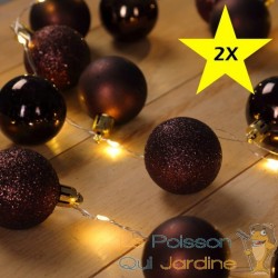 Lot de 2 : Guirlande de Noël Boules et LED sapin 2m MARRON