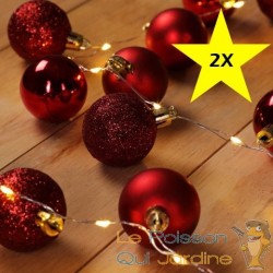 Lot de 2 : Guirlande de Noël Boules et LED sapin 2m ROUGE