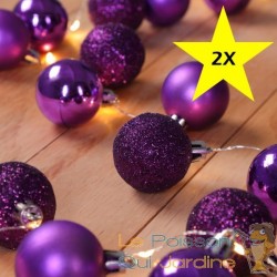 Lot de 2 : Guirlande de Noël Boules et LED sapin 2m VIOLET