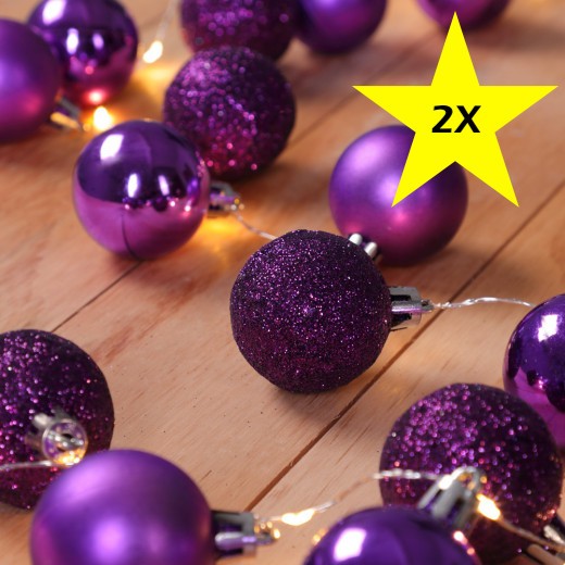 Lot de 2 Guirlandes de Noël Boules et LED sapin 2m VIOLET