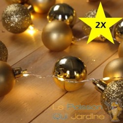 Lot de 2 : Guirlande de Noël Boules et LED sapin 2m OR