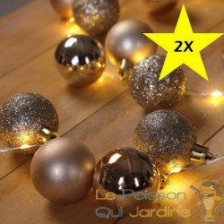 Lot de 2 Guirlandes de Noël Boules et LED sapin 2m CHAMPAGNE