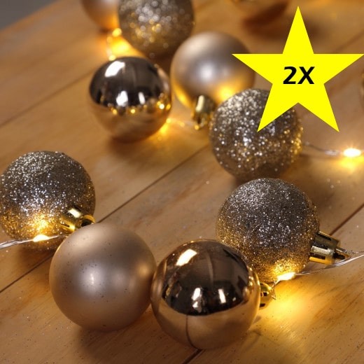 Lot de 2 Guirlandes de Noël Boules et LED sapin 2m CHAMPAGNE