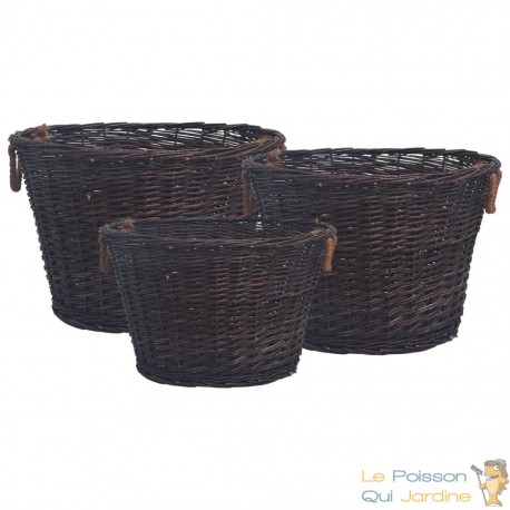 3 Paniers Porte Bûches Idéal rangement bois de chauffage, linge ou denrées