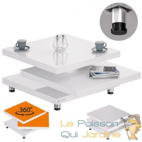 Table Basse de Salon 3 Niveaux pivotant Blanc 60 cm