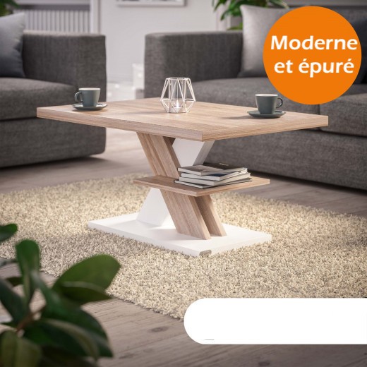 Table Basse Moderne Bicolore blanc et chêne : Élégance et Design Épuré