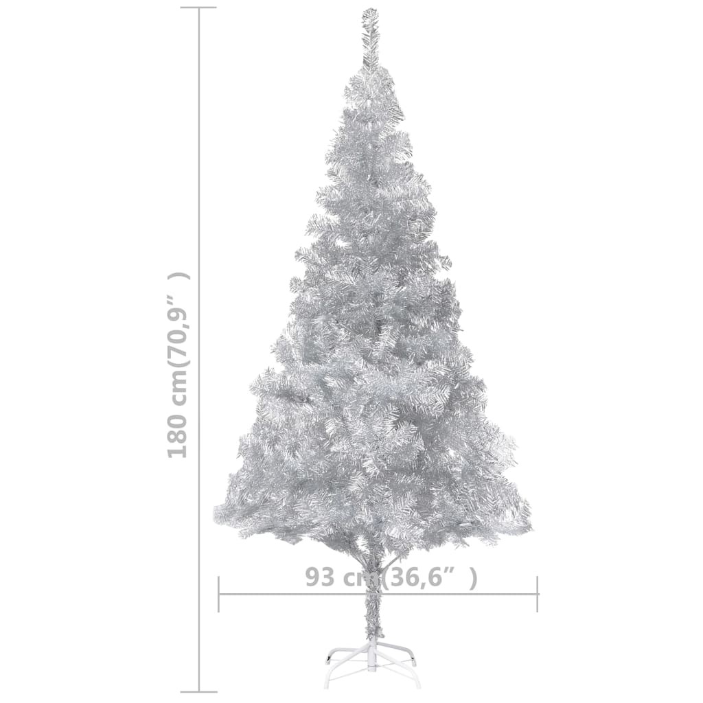 Sapin de Noël Argenté Artificiel 180 X 93 cm et pied support pour un Noël original.